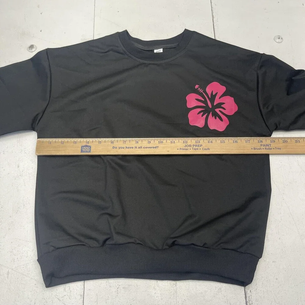Hibiscus Flower Sweatshirt Pants Set Outfit Youth 10Y Black Pink Loungewear